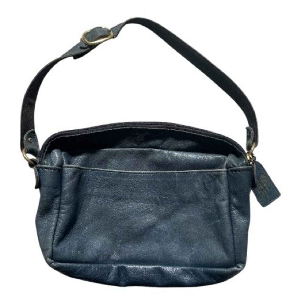 VTG Down Home Leather Deep Blue 100% Leather Shoulder Crossbody Bag Camera Style - Picture 2 of 12